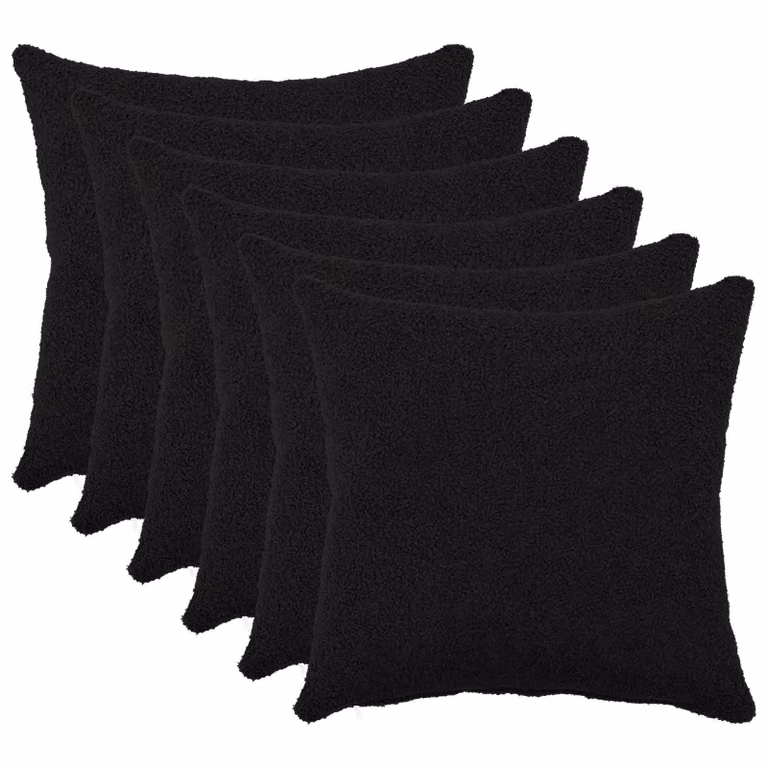 Set di 6 federe vidaXL HEERLEN in tessuto bouclé nero, L 30 cm x P 30 cm