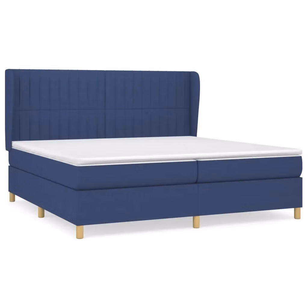 vidaXL Giroletto a Molle con Materasso Blu e Bianco in Tessuto L/P/H: 200 x 200 x 128 cm – 2