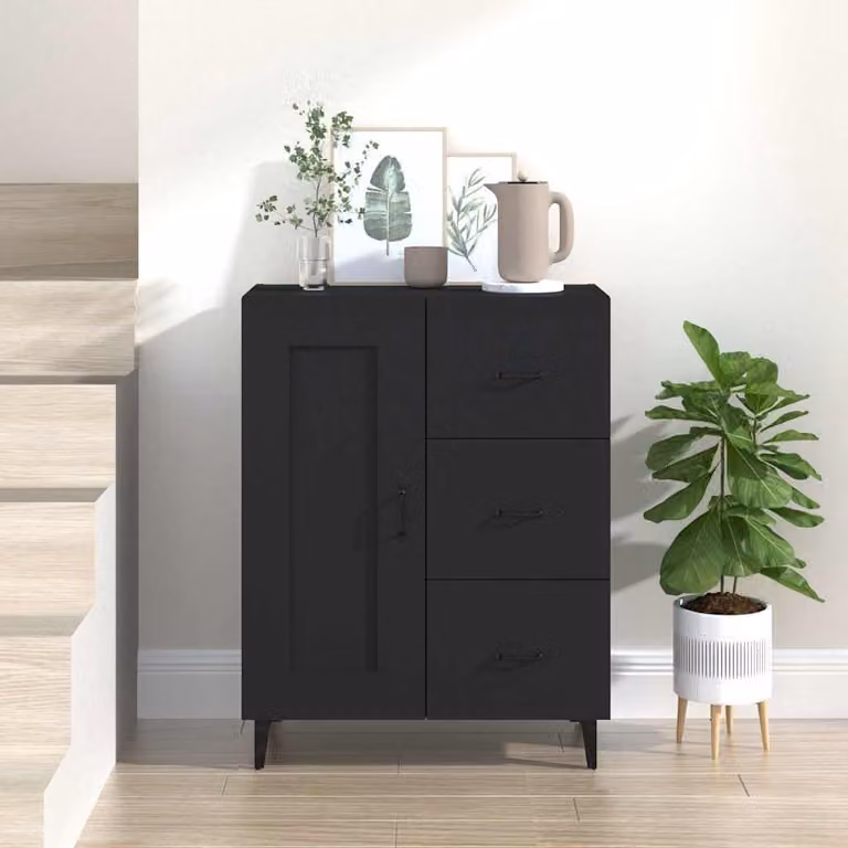 Credenza nera vidaXL in legno e metallo per soggiorno L: 69,5 cm, P: 34 cm, H: 90 cm