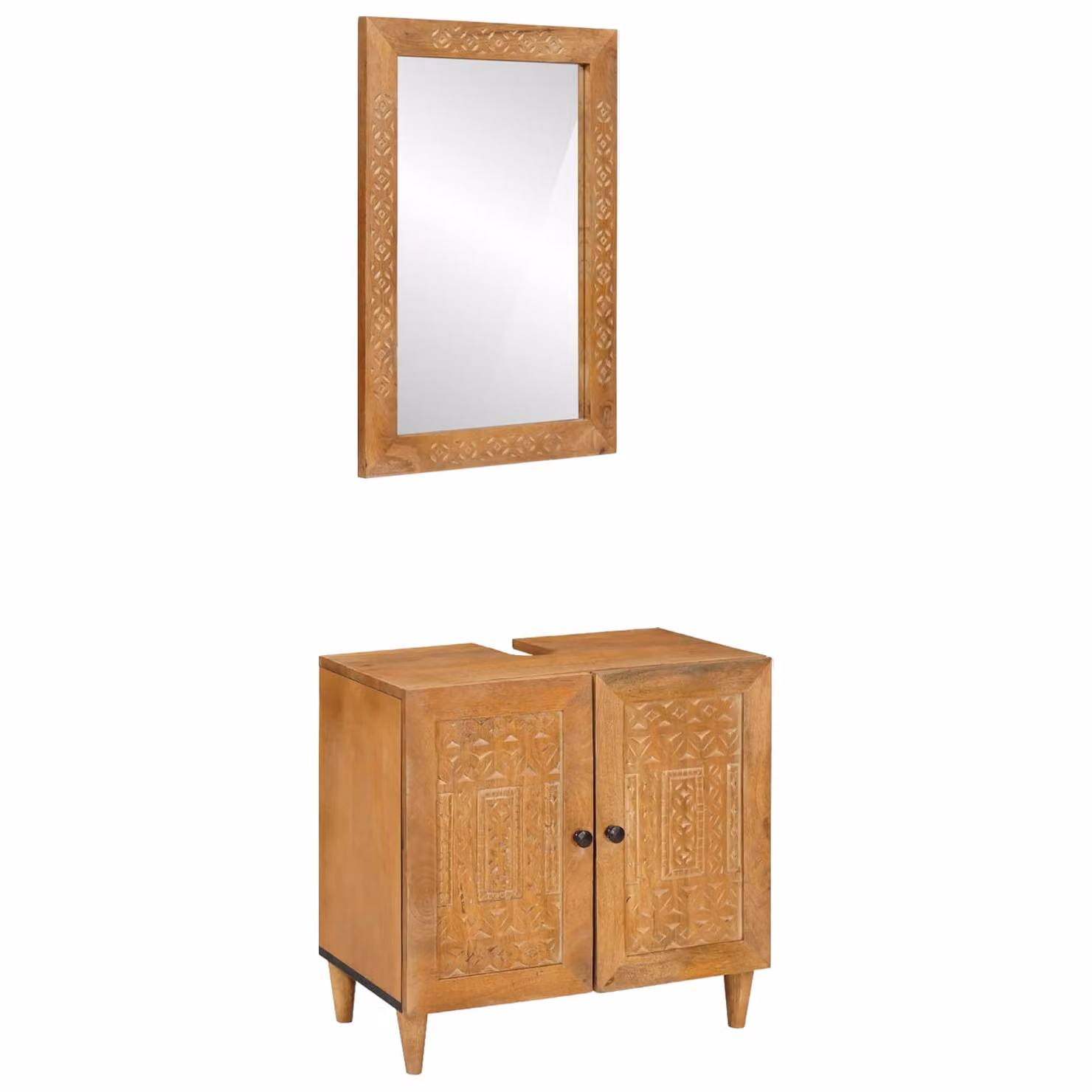 vidaXL Set di mobili per il bagno moderno composto da mobile lavabo e armadietto con specchio, Marrone, L: 62 cm, P: 33 cm, H: 58 cm
