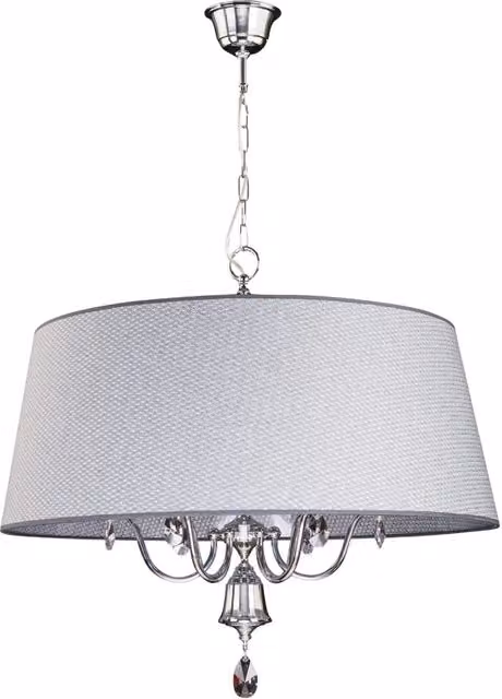 Lampadario cromato con cristalli paralume grigio 6xE27