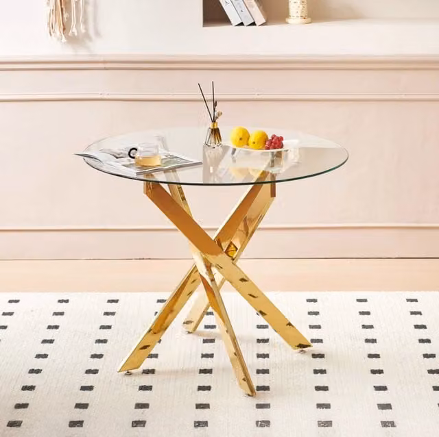 Tavolo da pranzo rotondo moderno MODFU in vetro e metallo oro