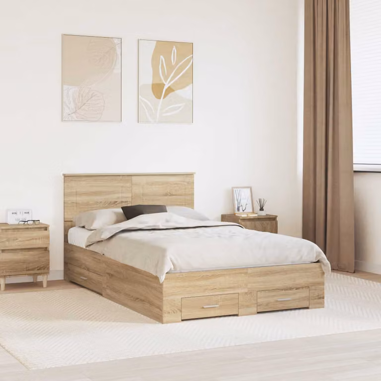 Struttura del letto con cassetto e testiera vidaXL in Rovere Sonoma, colore marrone, L 120 x P 200 x H 90 cm