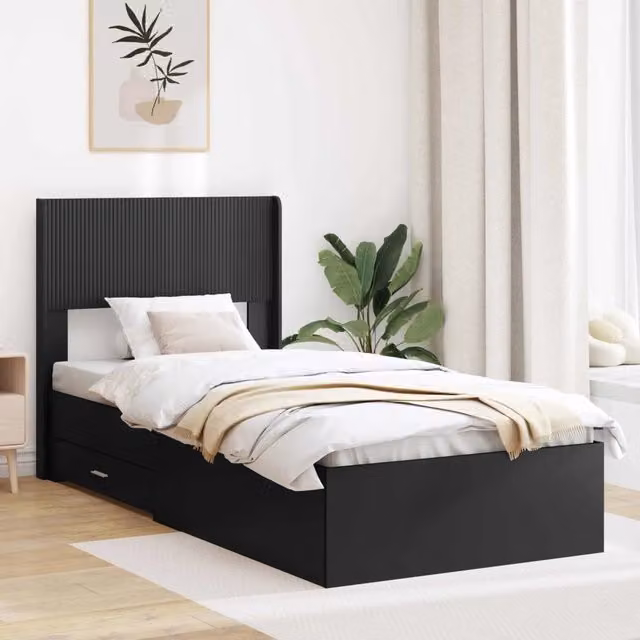 Letto moderno con contenitore e testata vidaXL in legno nero L: 190 cm, P: 140 cm, H: 82 cm