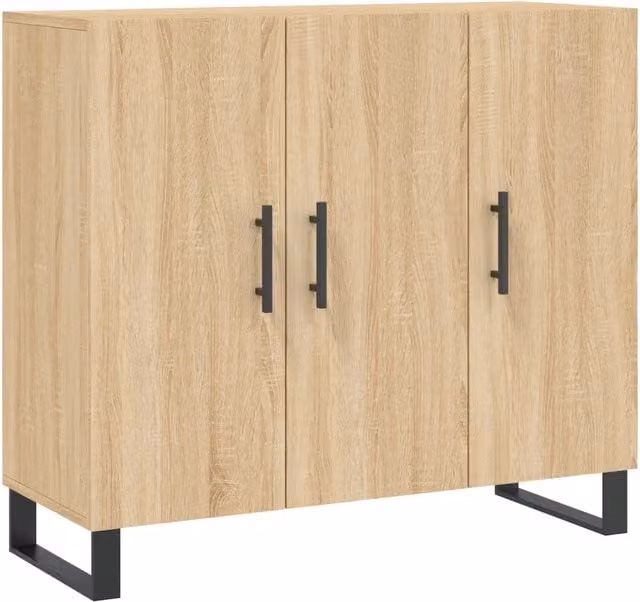 Credenza moderna in legno multistrato color rovere con finitura opaca, L: 90 cm, P: 34 cm, H: 80 cm