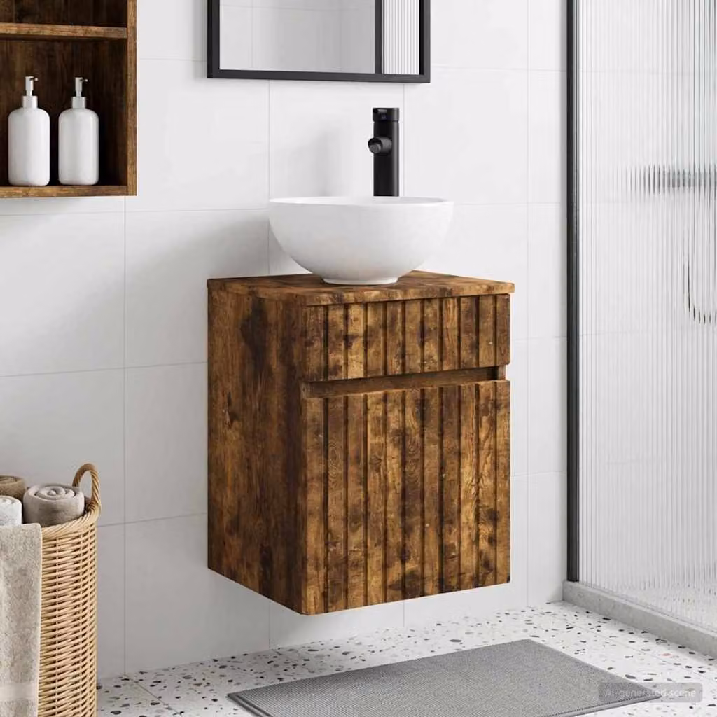 Mobile lavabo da parete vidaXL moderno in legno marrone, L/P/H: 39 x 35 x 63 cm