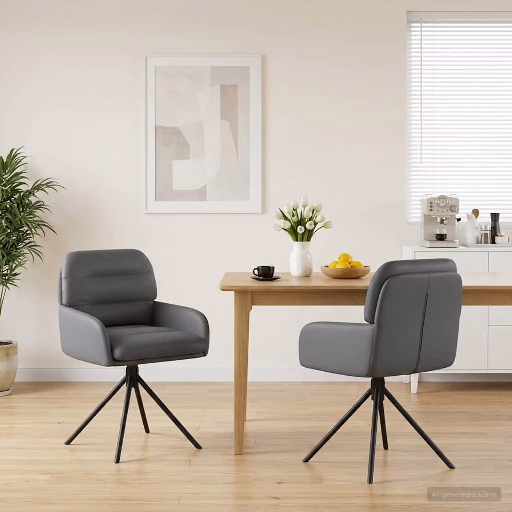 Set di 2 sedie da pranzo girevoli vidaXL in similpelle grigia con braccioli e base in metallo