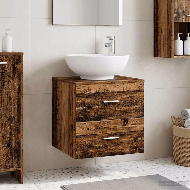Lavabo da parete mobile vidaXL in legno color marrone antico L: 49,5 cm, P: 44,5 cm, H: 66,5 cm