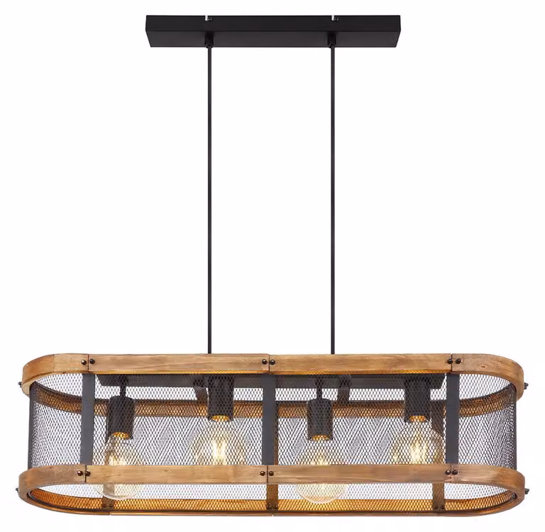 Lampada a sospensione in legno, stile rustico, legno nero-marrone, 4xE27