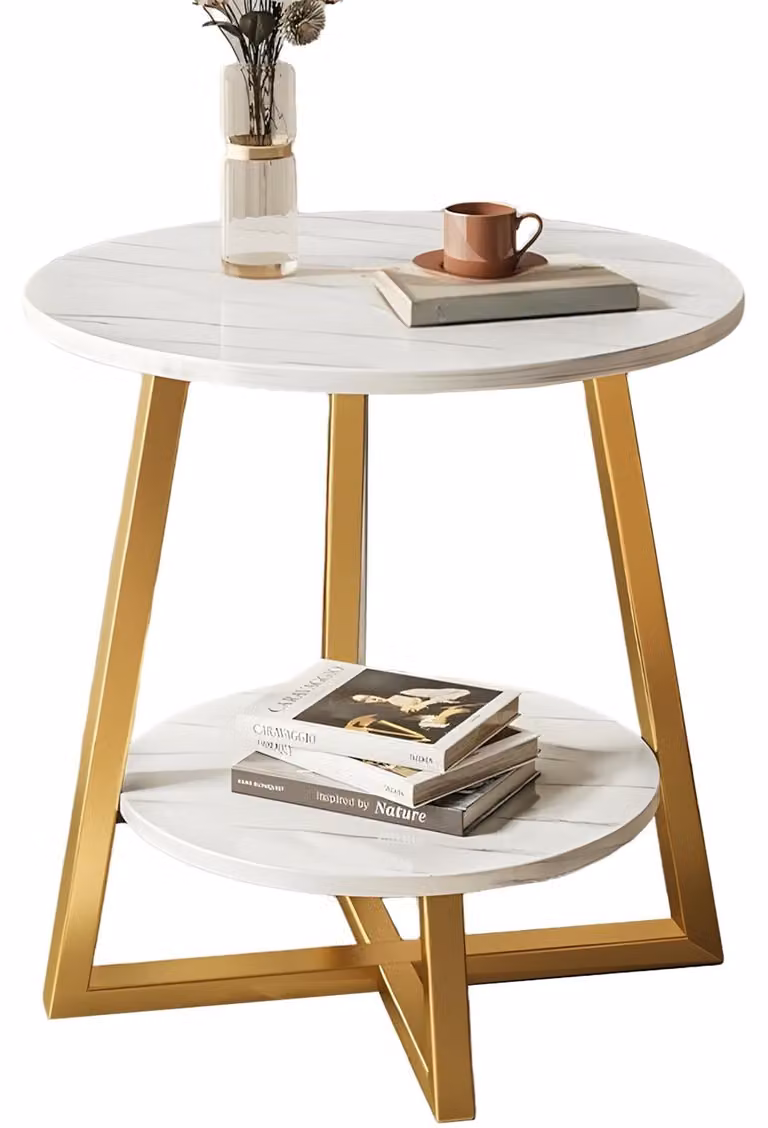 Omgoods - Tavolino rotondo in legno con gambe in acciaio, design moderno