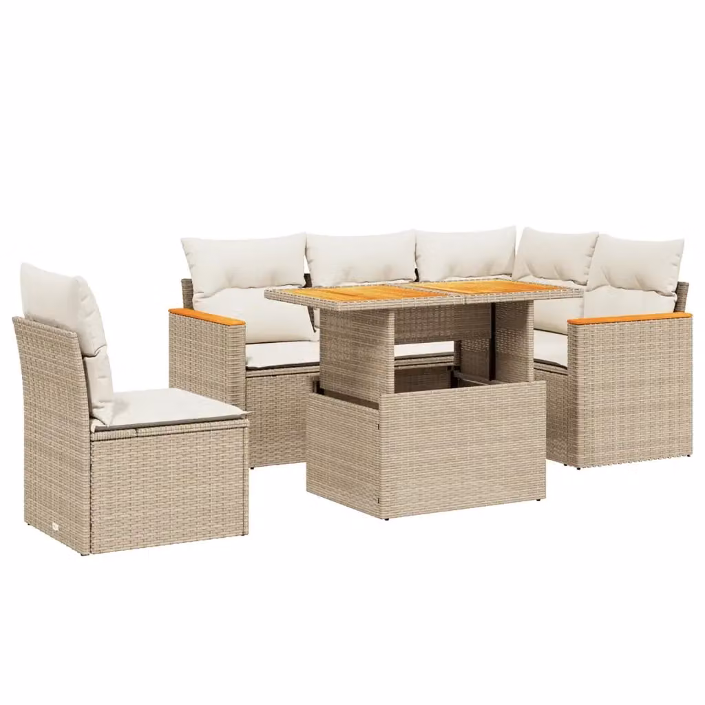 Set da giardino VIDAXL a forma di L in polyrattan con 6 pezzi e cuscini beige – 2
