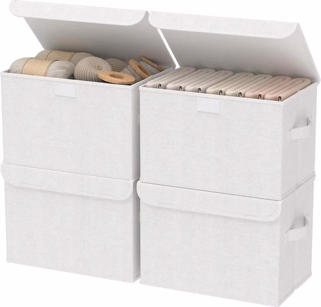 Set Azomor® composto da 4 grandi contenitori con coperchio per vestiti, scarpe e altro, pieghevoli e resistenti