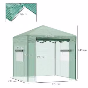 Serra pieghevole da giardino WISHDOR con struttura in acciaio e copertura in PE, verde, L: 238 cm, P: 178 cm, H: 240 cm – 2