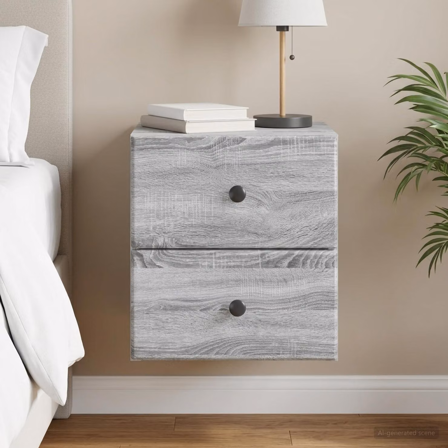 vidaXL Mobiletto da notte sospeso Grigio Sonoma L: 34,5 cm, P: 33 cm, H: 40 cm