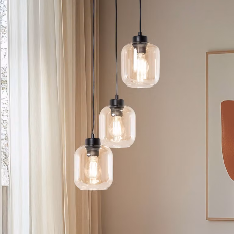 Lampada a sospensione in vetro Sombra Eko-Light, dimmerabile, Crema / Ambra, Soggiorno / Sala da pranzo, Vetro, Lampada a sospensione