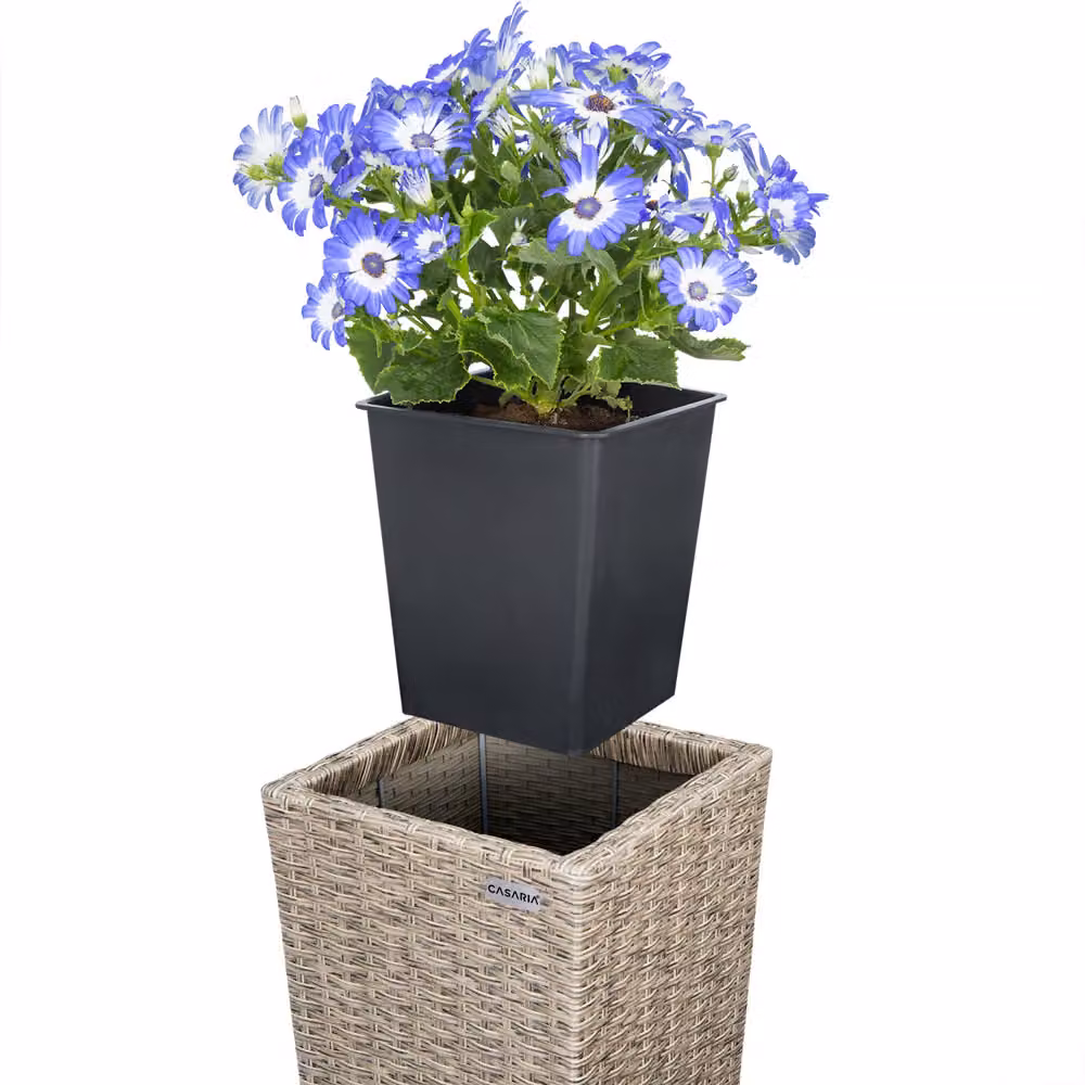 Set di 3 fioriere DEUBA in polyrattan color beige con struttura in acciaio e plastica – 2