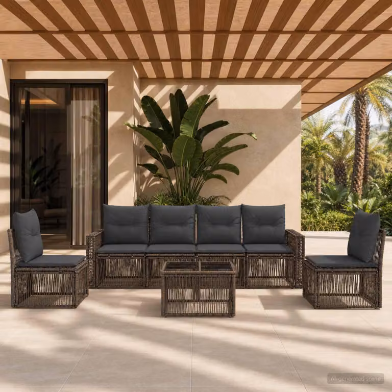 Maison Exclusive - Set da giardino composto da 7 pezzi. Divano e poltrone in rattan sintetico, colore grigio e grigio scuro