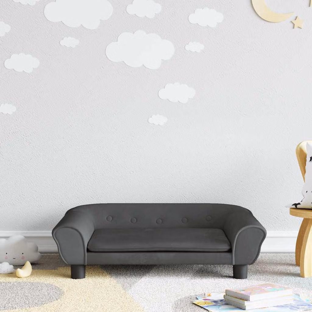 Divano per bambini vidaXL in velluto grigio, L 70 cm x P 45 cm x H 26 cm
