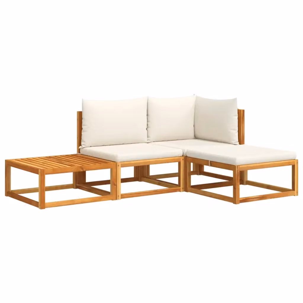 Set di divani da giardino 4 pezzi vidaXL in legno di acacia con cuscini beige e bianchi – 2