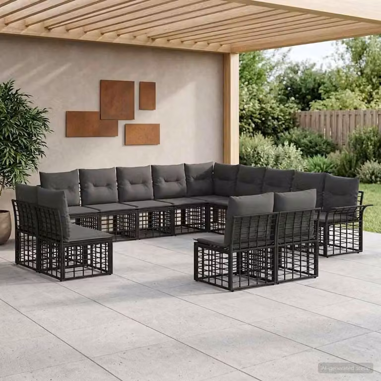 Maison Exclusive - Set da esterno per divano, 13 pezzi, colore nero e grigio scuro, realizzato in poliestere