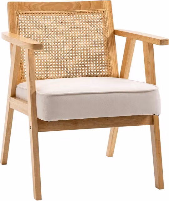 Sedia da pranzo imbottita Xylo in legno di caucciù con rivestimento in tessuto effetto lino colore beige