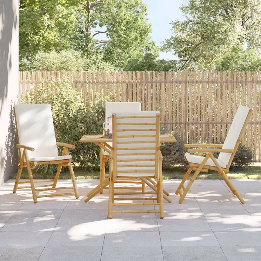 Set di 4 sedie da giardino reclinabili vidaXL in bambù con cuscini bianco e beige – 1