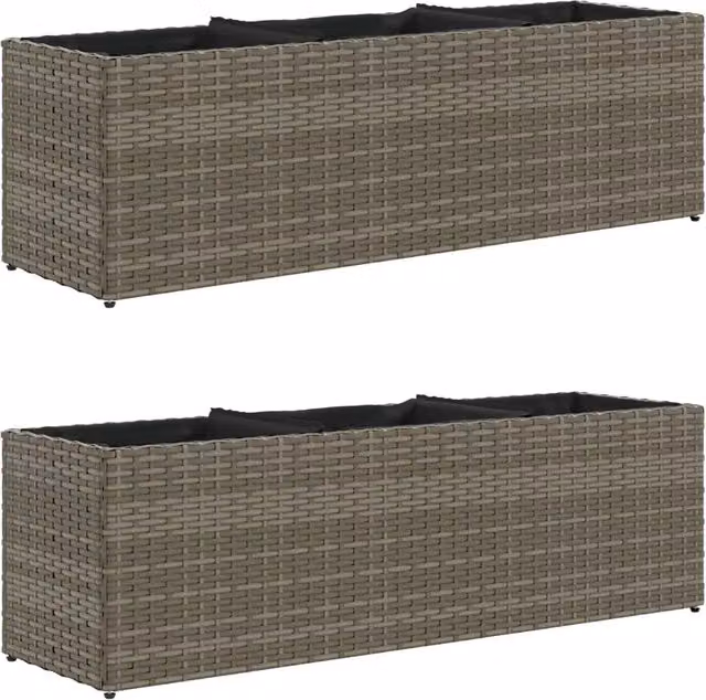 Cassetta per fiori con 3 vasi in polyrattan grigio per giardino L: 105 cm, P: 30 cm, H: 32 cm