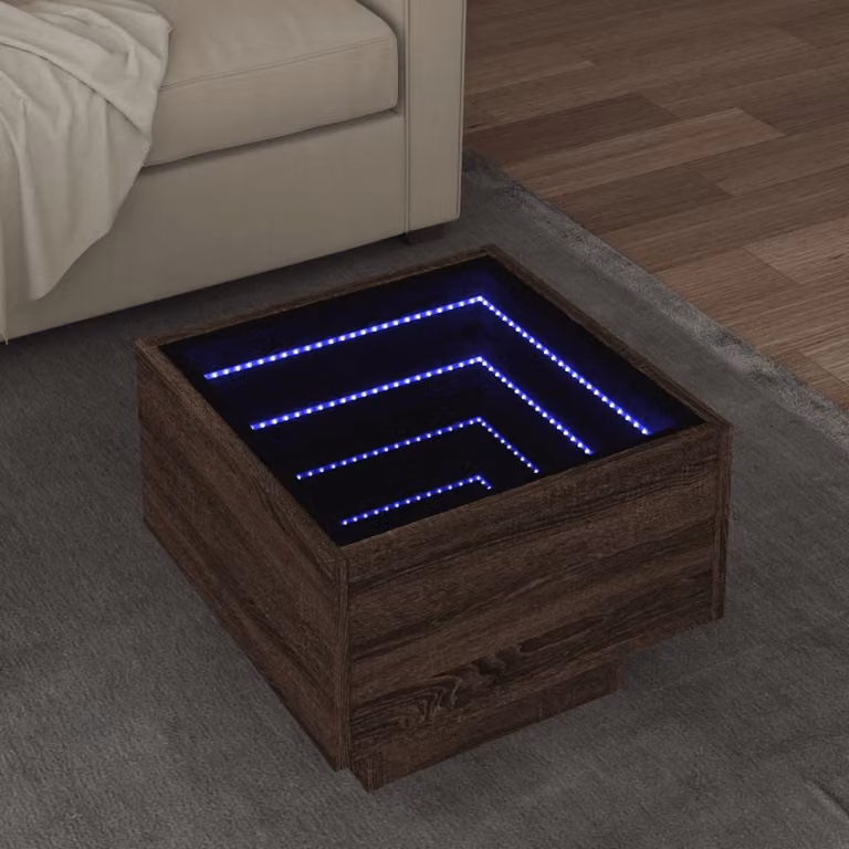 Tavolino con LED vidaXL in legno multistrato e MDF, colore rovere marrone, L/P/H: 40 x 40 x 30 cm