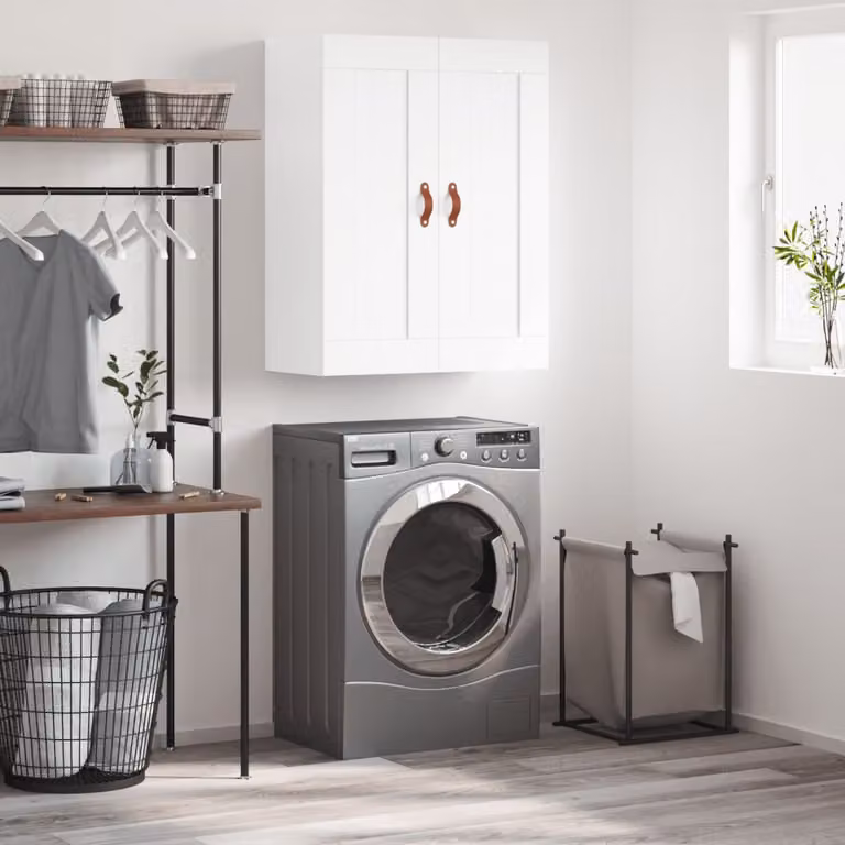 Mobile a parete vidaXL Bianco Moderno in Legno MDF con Ante a Battente L: 69,5 cm, P: 34,0 cm, H: 90,0 cm