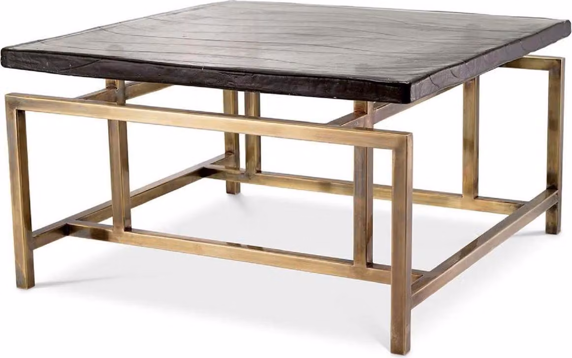 Casa Padrino tavolino in ottone vintage 60,5 x 60,5 x h. 34 cm - Tavolo da salotto quadrato in acciaio inox con piano in vetro - Mobili da salotto - Mobili per hotel - Mobili - Qualità lusso