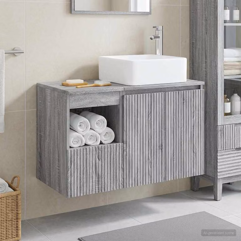 Set di mobili da bagno moderno vidaXL composto da mobile sottolavabo e pensile in MDF grigio opaco