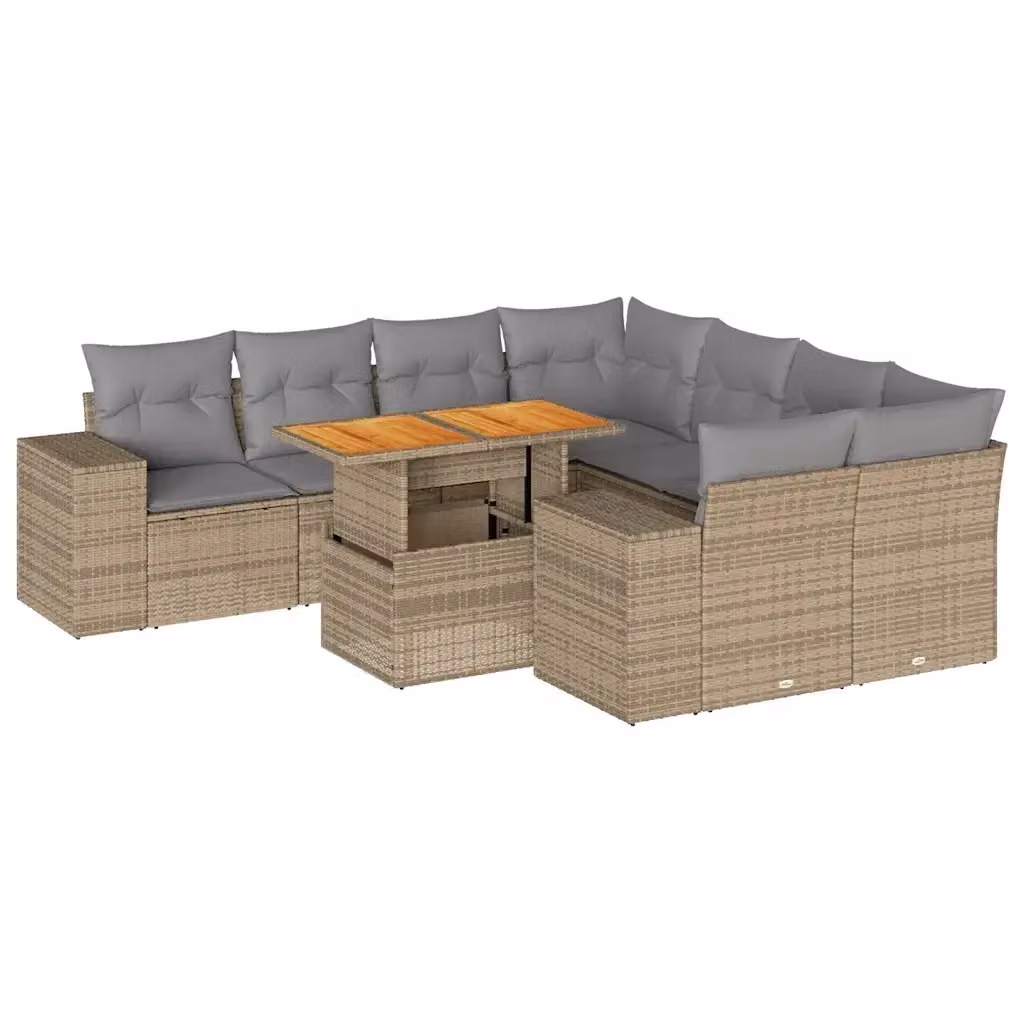 Set Divano da Giardino a L vidaXL in Polyrattan con Cuscini Beige e Tavolino da Esterno – 2