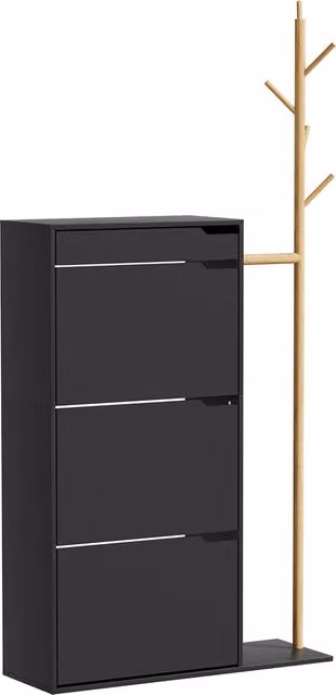 Armadio porta scarpe Ivo Vicco nero con ante a battente e cassetto L 90 cm x H 181.5 cm – 1