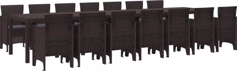 Set da pranzo da giardino con cuscini 15 pcs Marrone PP