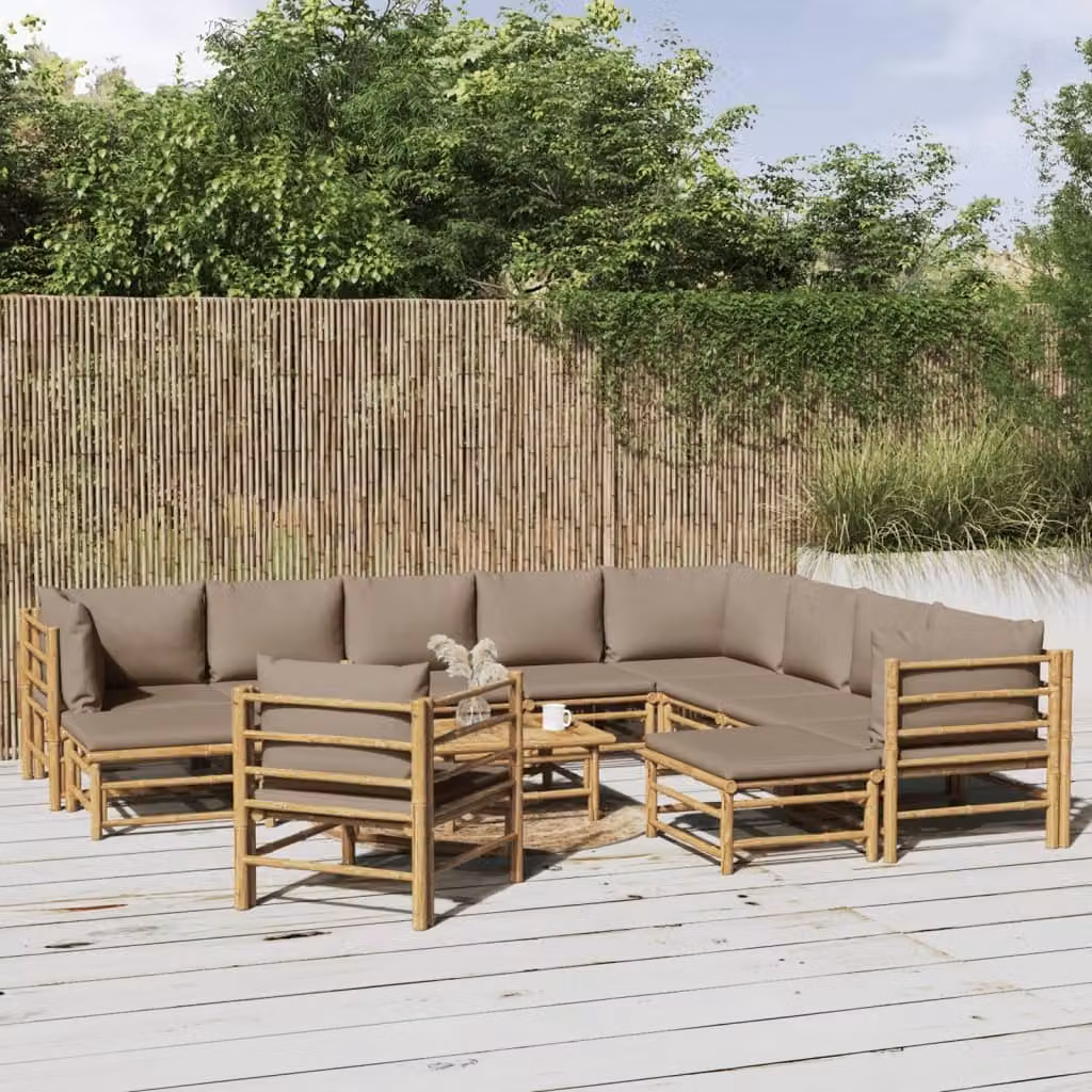 Maison Exclusive - Set da giardino da 12 pezzi con cuscini color taupe in bambù