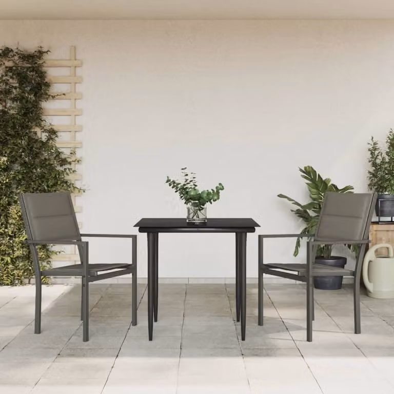The Living Store Set da pranzo da giardino a 3 pezzi in acciaio nero e textilene