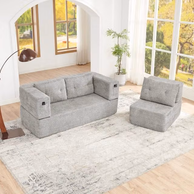 Divano letto modulare 199.0x194.0x39.0 cm pieghevole con poltrona in tessuto