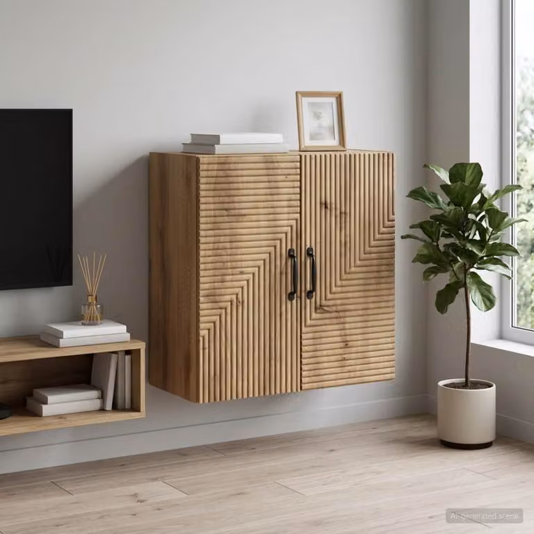 vidaXL Mobiletto a muro moderno in legno marrone con ante a battente e ripiani interni L/P/H: 59 x 31 x 60 cm