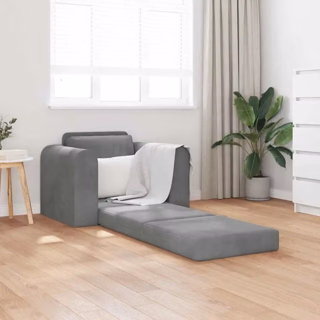 Divano letto daybed vidaXL in velluto grigio con struttura in metallo L: 98 cm, P: 71 cm, H: 83 cm