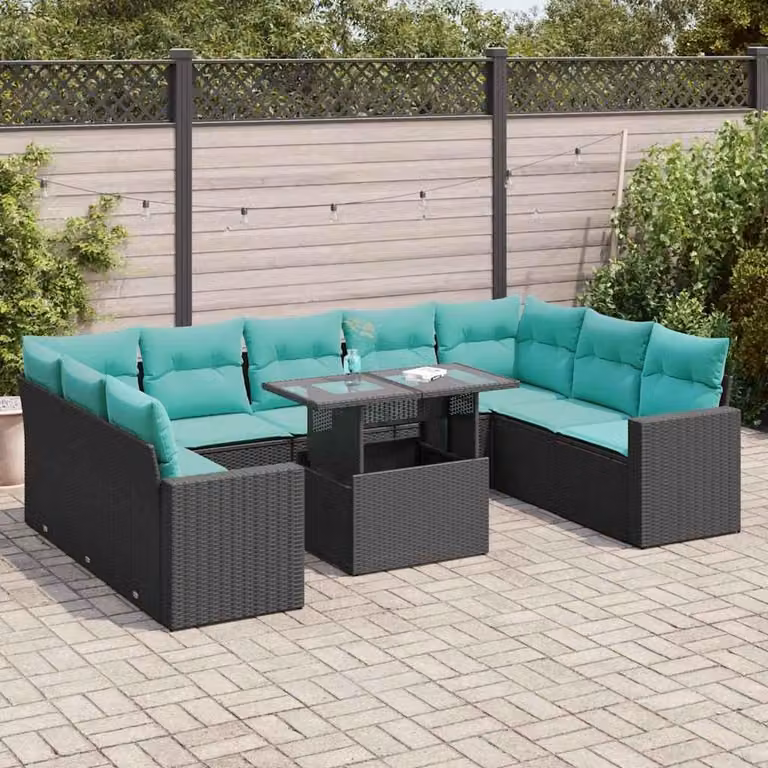 Maison Exclusive - Set da giardino 10 pezzi con cuscini in polyrattan nero