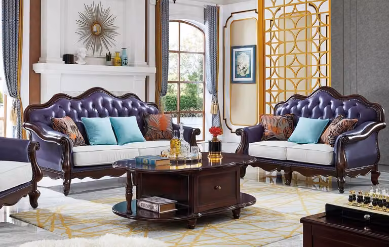 Ledersofa Chesterfield Lila Couch Klassische Sofagarnitur Couchen Set Garnituren