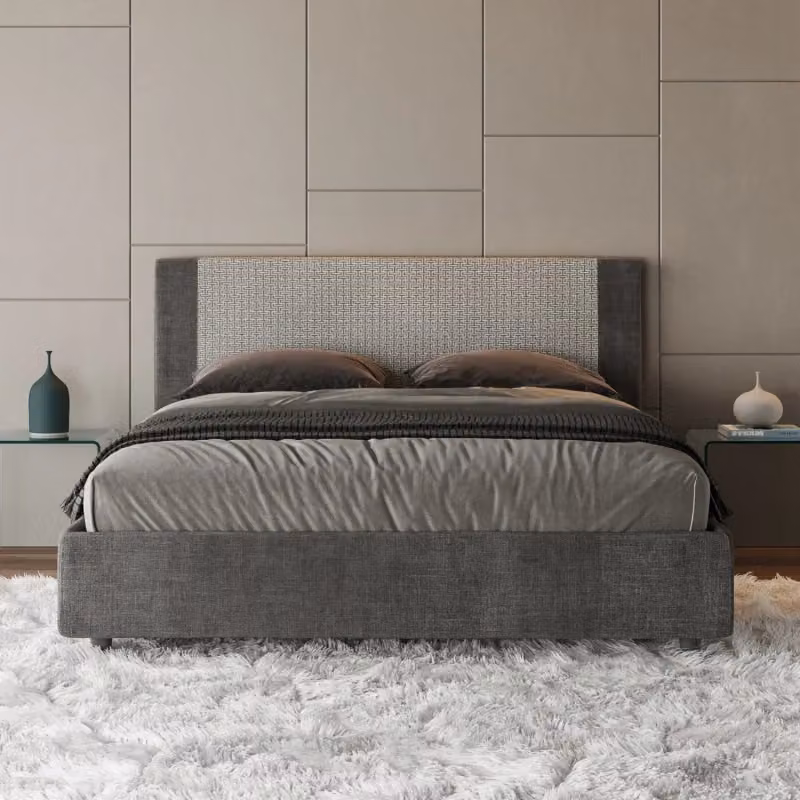 Letto matrimoniale con contenitore Ityhome in tessuto grigio con design geometrico L/P/H: 160 x 200 x 106 cm – 2