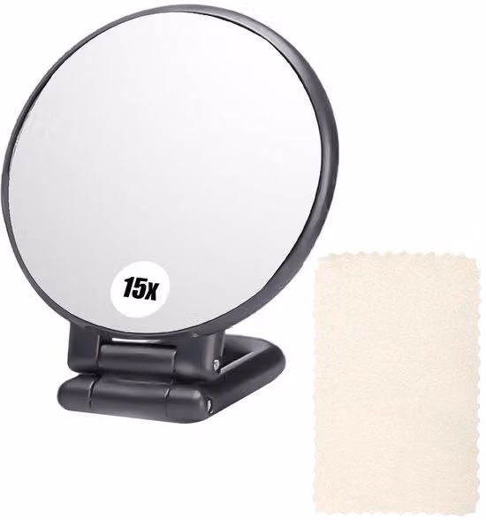 Set da trucco compatto, ingrandimento 15x, nero, ideale da viaggio