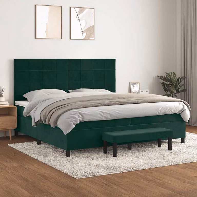 vidaXL Giroletto a Molle Ibrido con Materasso in Velluto Verde Scuro L/P/H: 200 x 200 x 30 cm