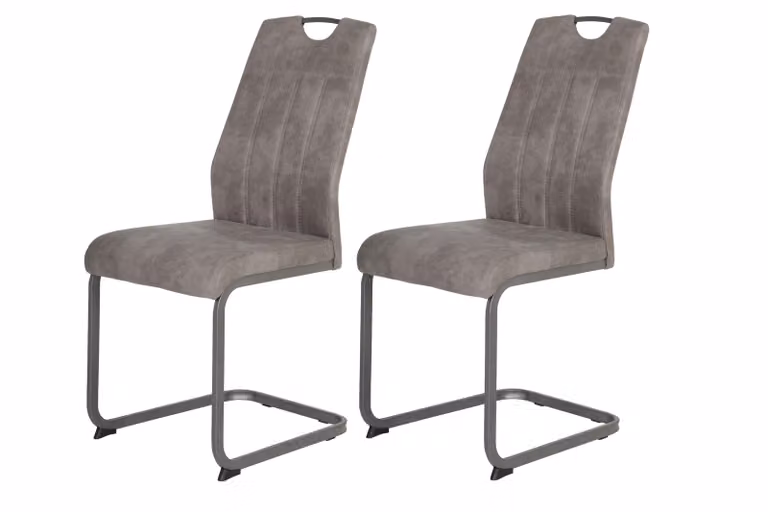 Hela Tische, set di 2 sedie da pranzo a sbalzo Christina - microfibra grigio vintage - struttura in metallo grigio - schienale con maniglia - portata 140 kg