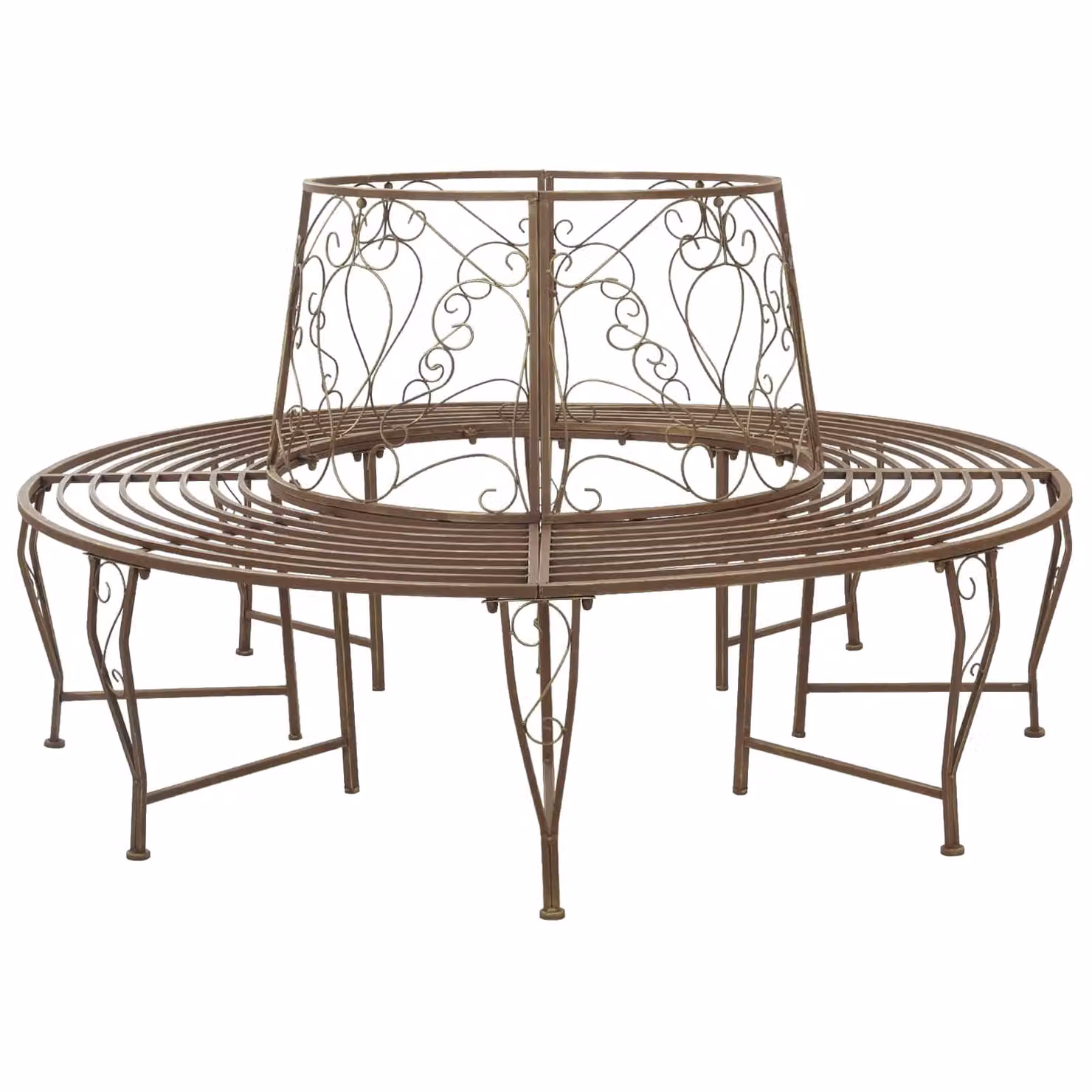 Panchina per alberi da 8 posti vidaXL in acciaio marrone antico, Ø 160 x H 89 cm