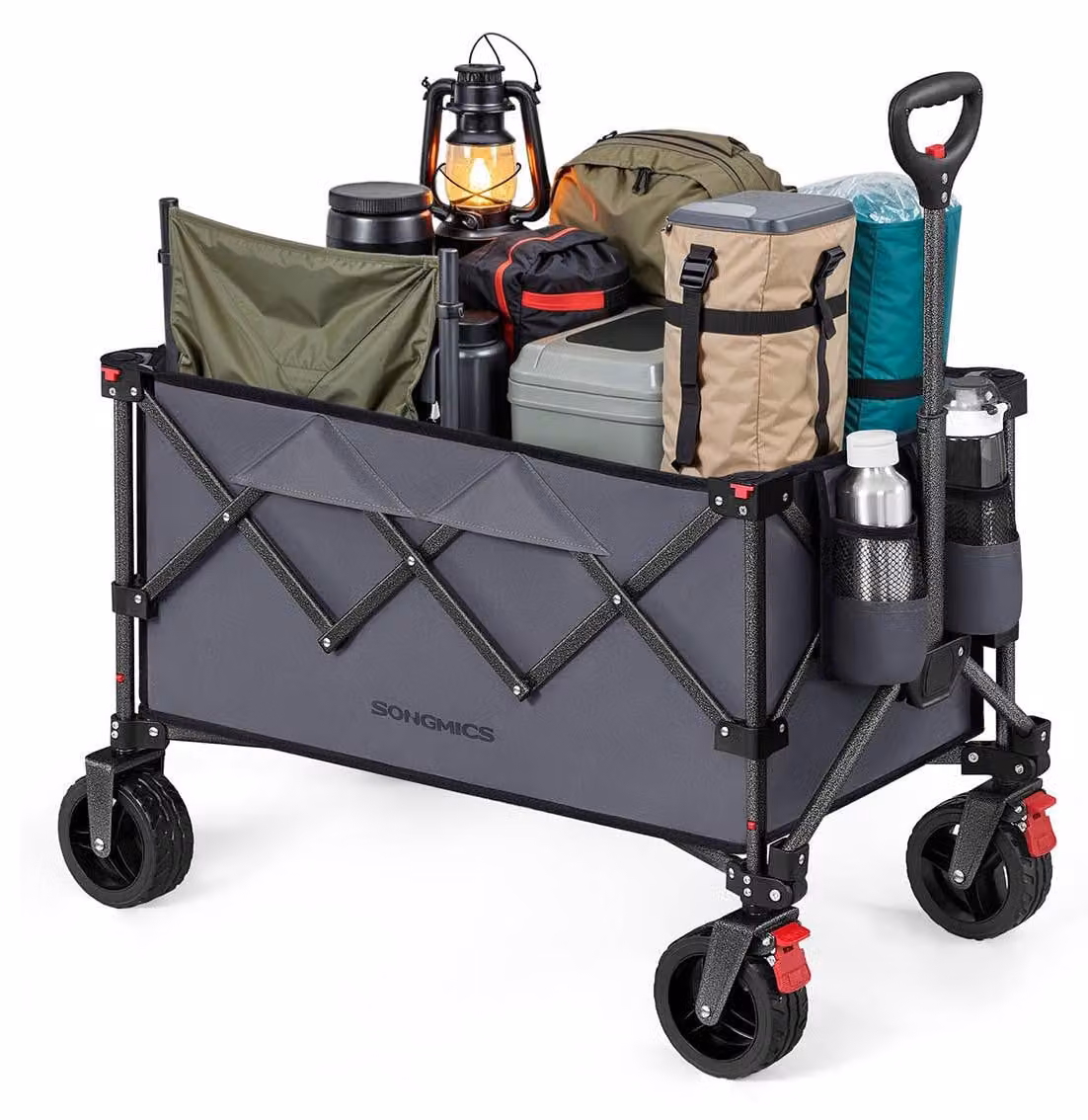 Carrello pieghevole con maniglia e 4 ruote removibili | Grigio ardesia | 80,8 x 49,4 x 93,5 cm