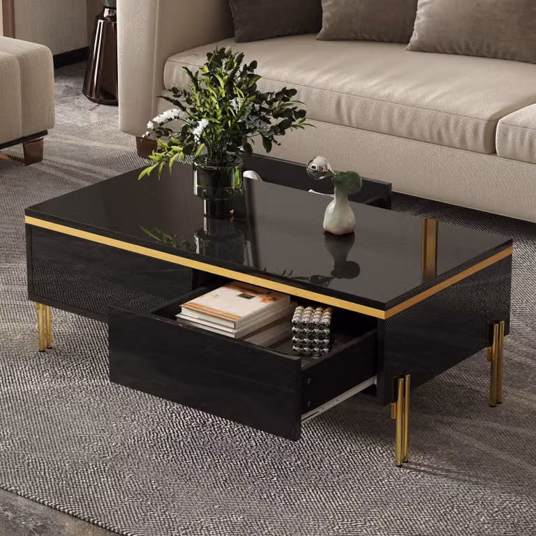 MODFU Tavolo da conferenza moderno, 100x50x36 cm, con cassetti, tavolino da salotto, colore nero