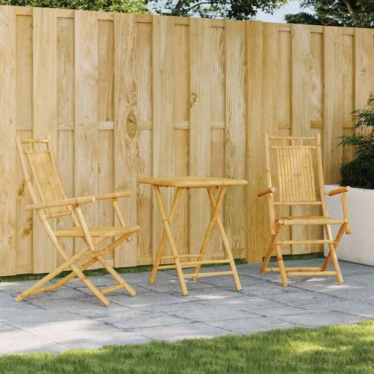 Set da Bistrò vidaXL in Bambù Beige, 3 Pezzi per Giardino e Terrazzo