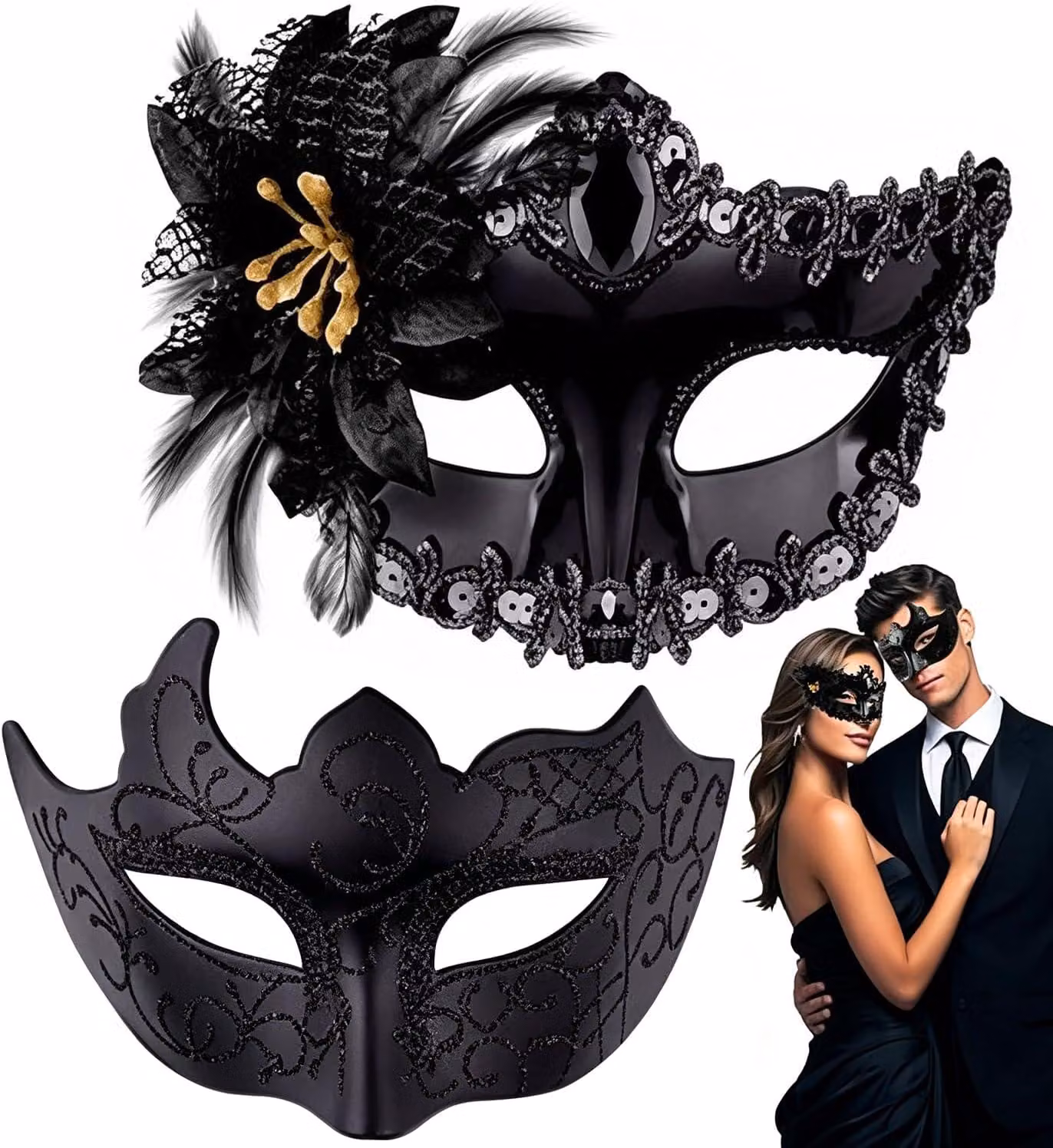 Mascherine protettive per il viso, confezione da 2, design veneziano, ideali per Halloween